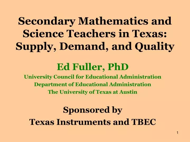 secondary mathematics and science teachers in texas supply demand and quality