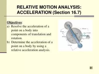Objectives : a) Resolve the acceleration of a point on a body into components of translation and rotation.