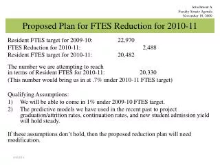 Proposed Plan for FTES Reduction for 2010-11