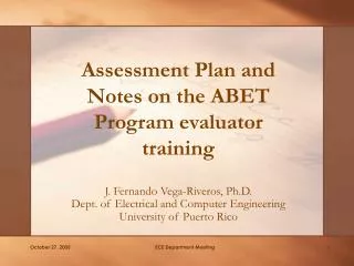 Assessment Plan and Notes on the ABET Program evaluator training