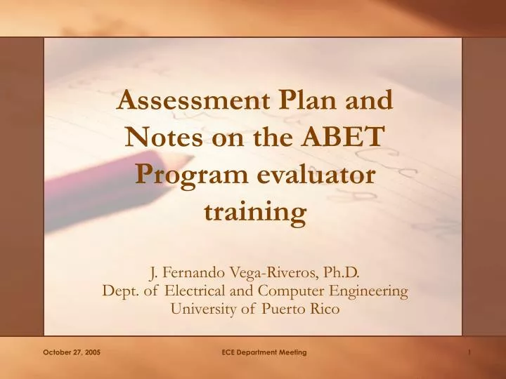 assessment plan and notes on the abet program evaluator training