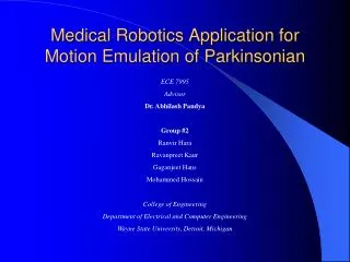 Medical Robotics Application for Motion Emulation of Parkinsonian