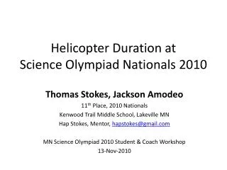 Helicopter Duration at Science Olympiad Nationals 2010
