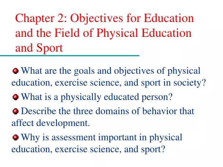 chapter 2 objectives for education and the field of physical education and sport