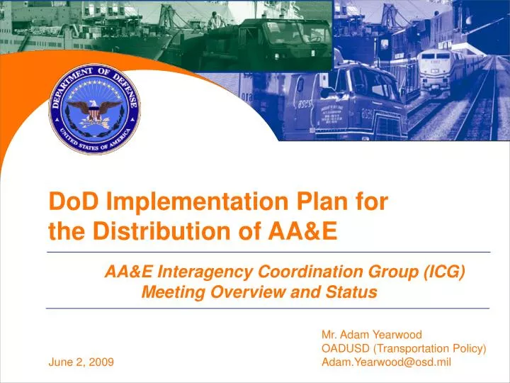 dod implementation plan for the distribution of aa e