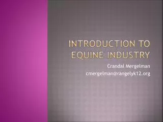 Introduction to Equine Industry