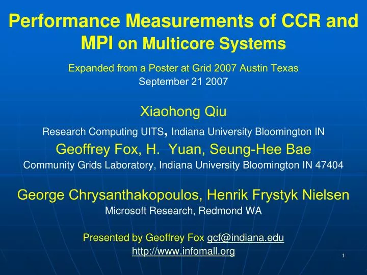 performance measurements of ccr and mpi on multicore systems