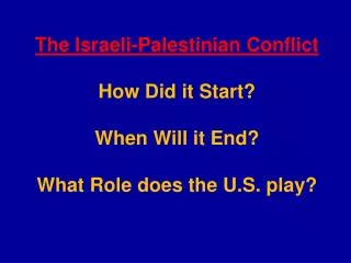The Israeli-Palestinian Conflict How Did it Start? When Will it End? What Role does the U.S. play?