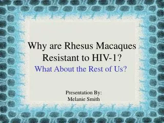 Why are Rhesus Macaques Resistant to HIV-1?