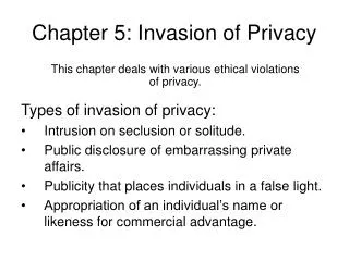 Chapter 5: Invasion of Privacy