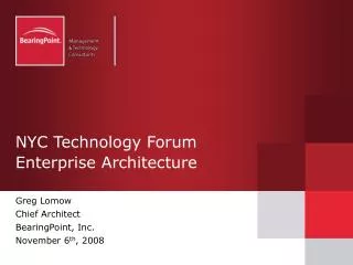 NYC Technology Forum Enterprise Architecture