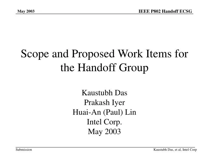 scope and proposed work items for the handoff group