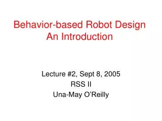 Behavior-based Robot Design An Introduction