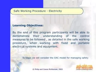 Safe Working Procedure - Electricity