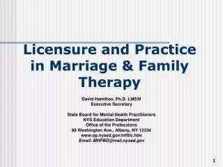 Licensure and Practice in Marriage &amp; Family Therapy