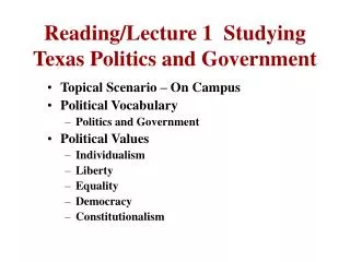 Reading/Lecture 1 Studying Texas Politics and Government