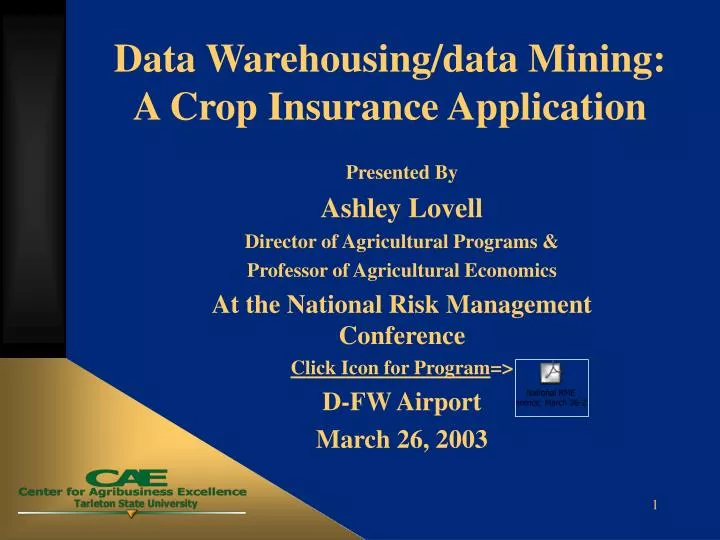 data warehousing data mining a crop insurance application