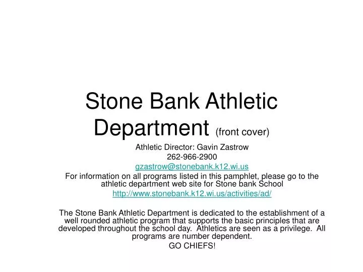 stone bank athletic department front cover