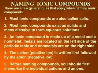 NAMING IONIC COMPOUNDS