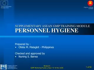 SUPPLEMENTARY ASEAN GMP TRAINING MODULE PERSONNEL HYGIENE