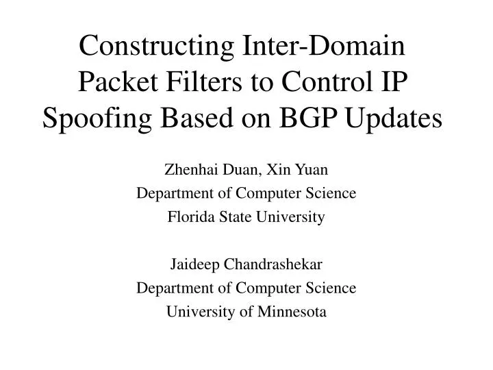 constructing inter domain packet filters to control ip spoofing based on bgp updates