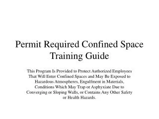 Permit Required Confined Space Training Guide