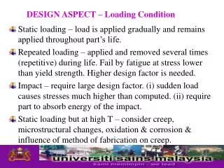 DESIGN ASPECT – Loading Condition