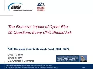 The Financial Impact of Cyber Risk 50 Questions Every CFO Should Ask