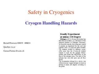 Safety in Cryogenics