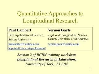 Quantitative Approaches to Longitudinal Research