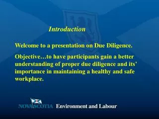Welcome to a presentation on Due Diligence.
