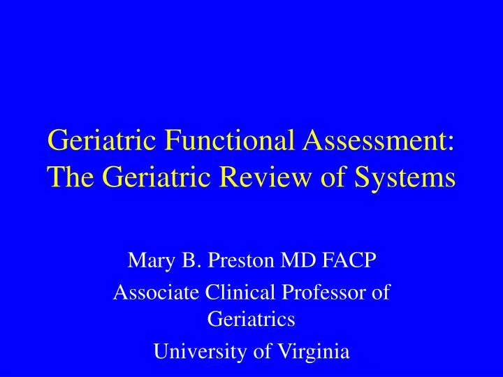 geriatric functional assessment the geriatric review of systems