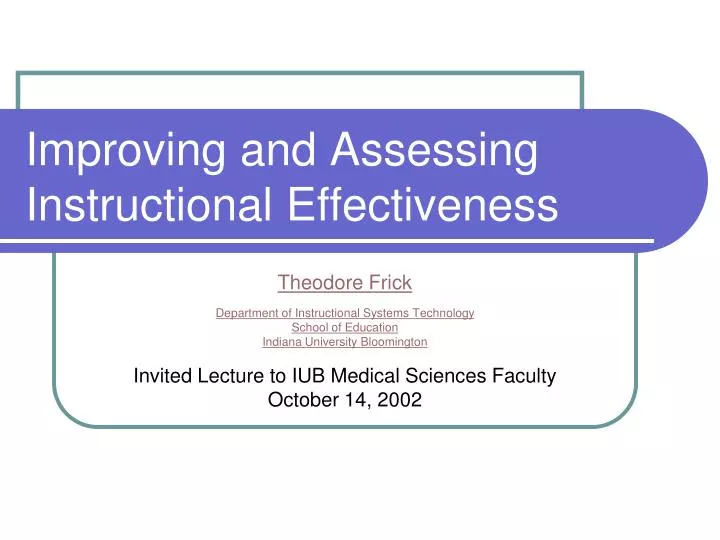 improving and assessing instructional effectiveness