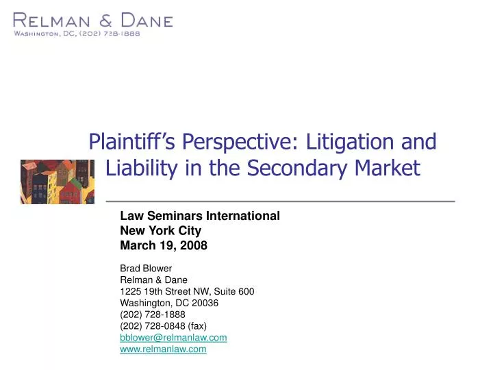 plaintiff s perspective litigation and liability in the secondary market