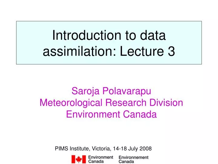 introduction to data assimilation lecture 3