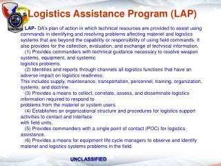 Logistics Assistance Program (LAP)