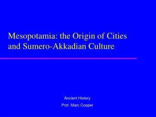 Mesopotamia: the Origin of Cities and Sumero-Akkadian Culture