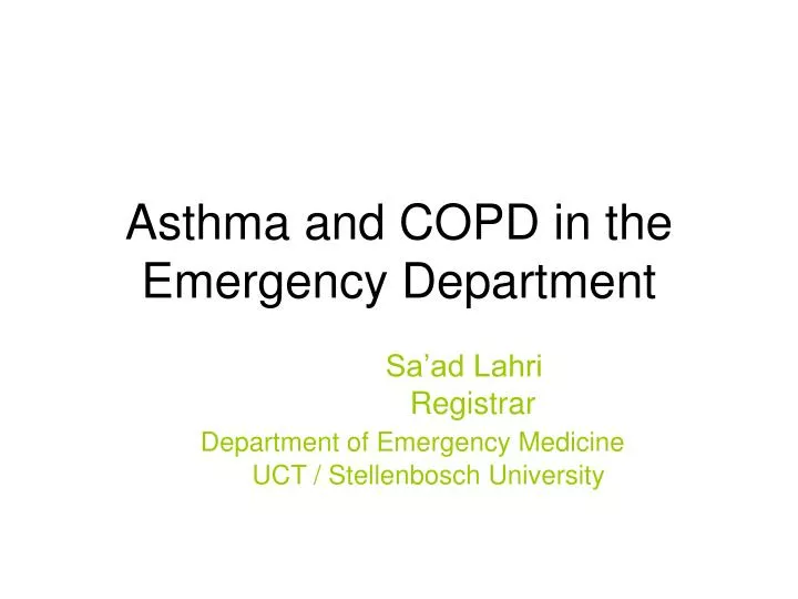asthma and copd in the emergency department