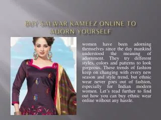 Buy Salwar Kameez Online To Adorn Yourself With Latest Ethni