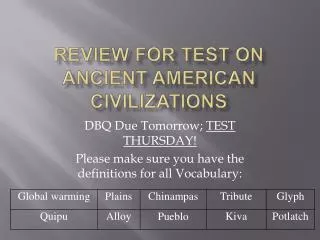 Review for Test on Ancient American Civilizations