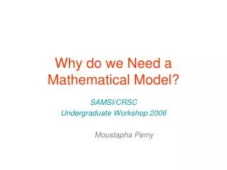 Why do we Need a Mathematical Model?