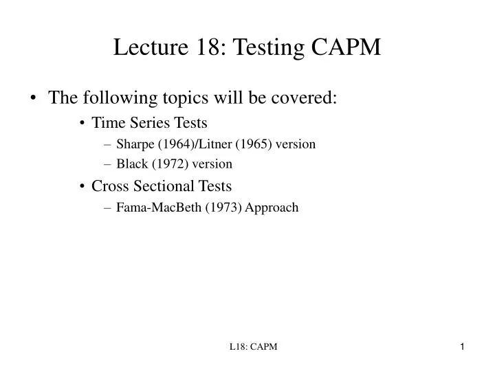 lecture 18 testing capm