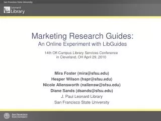 Marketing Research Guides: An Online Experiment with LibGuides