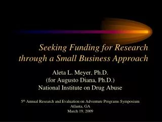Seeking Funding for Research through a Small Business Approach
