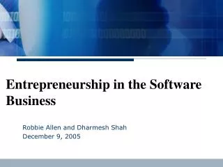 Entrepreneurship in the Software Business