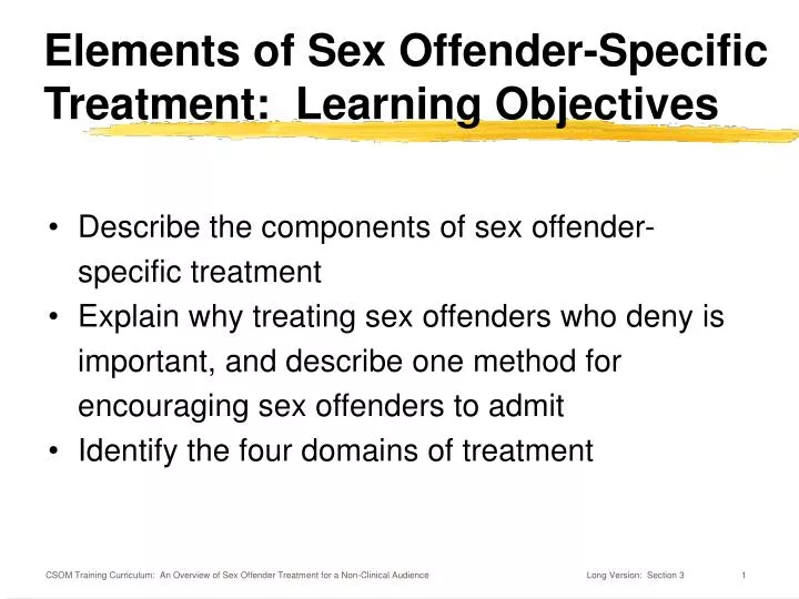 elements of sex offender specific treatment learning objectives