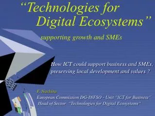 “Technologies for Digital Ecosystems” supporting growth and SMEs