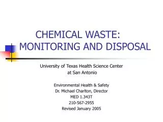 CHEMICAL WASTE: MONITORING AND DISPOSAL