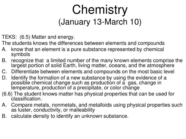 chemistry january 13 march 10