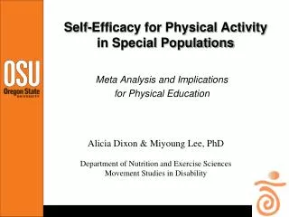 Self-Efficacy for Physical Activity in Special Populations